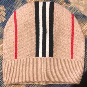 Burberry Beige and Red Striped Beanie